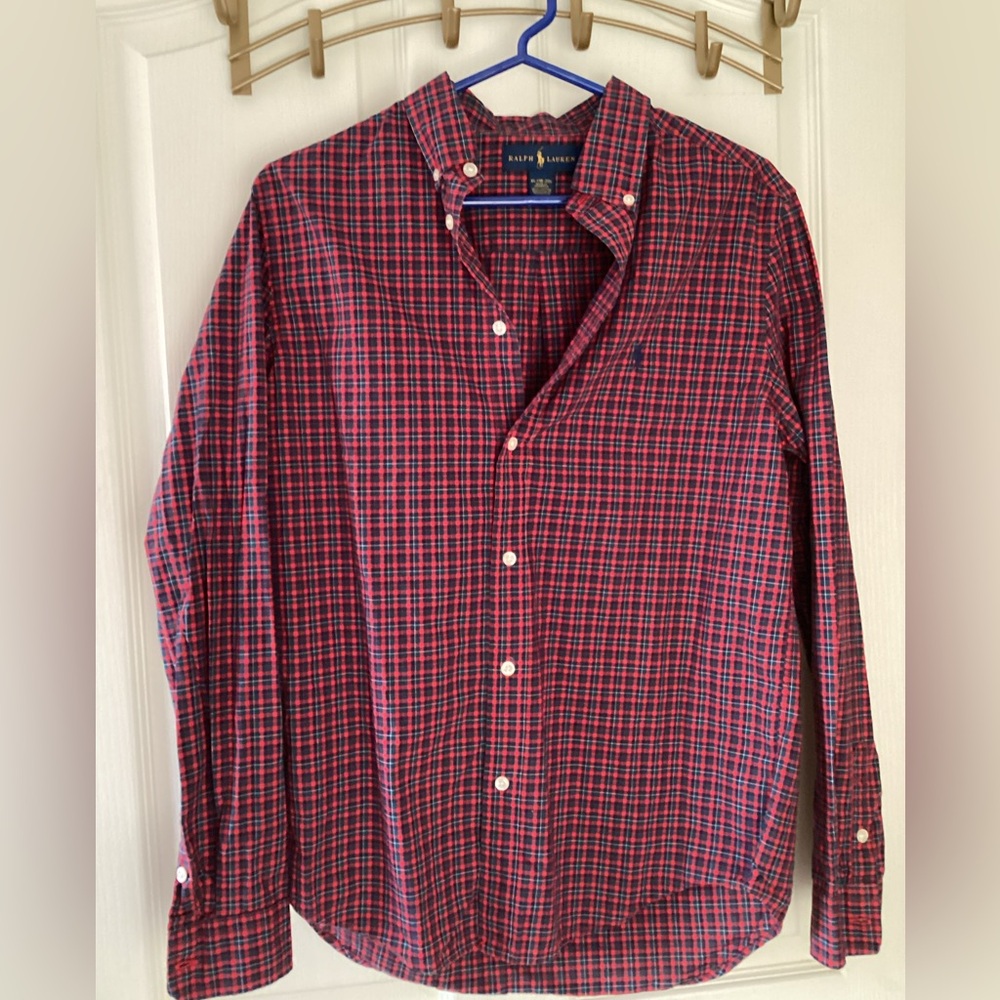 Ralph Lauren Red multi colored button down shirt size XL 18-20